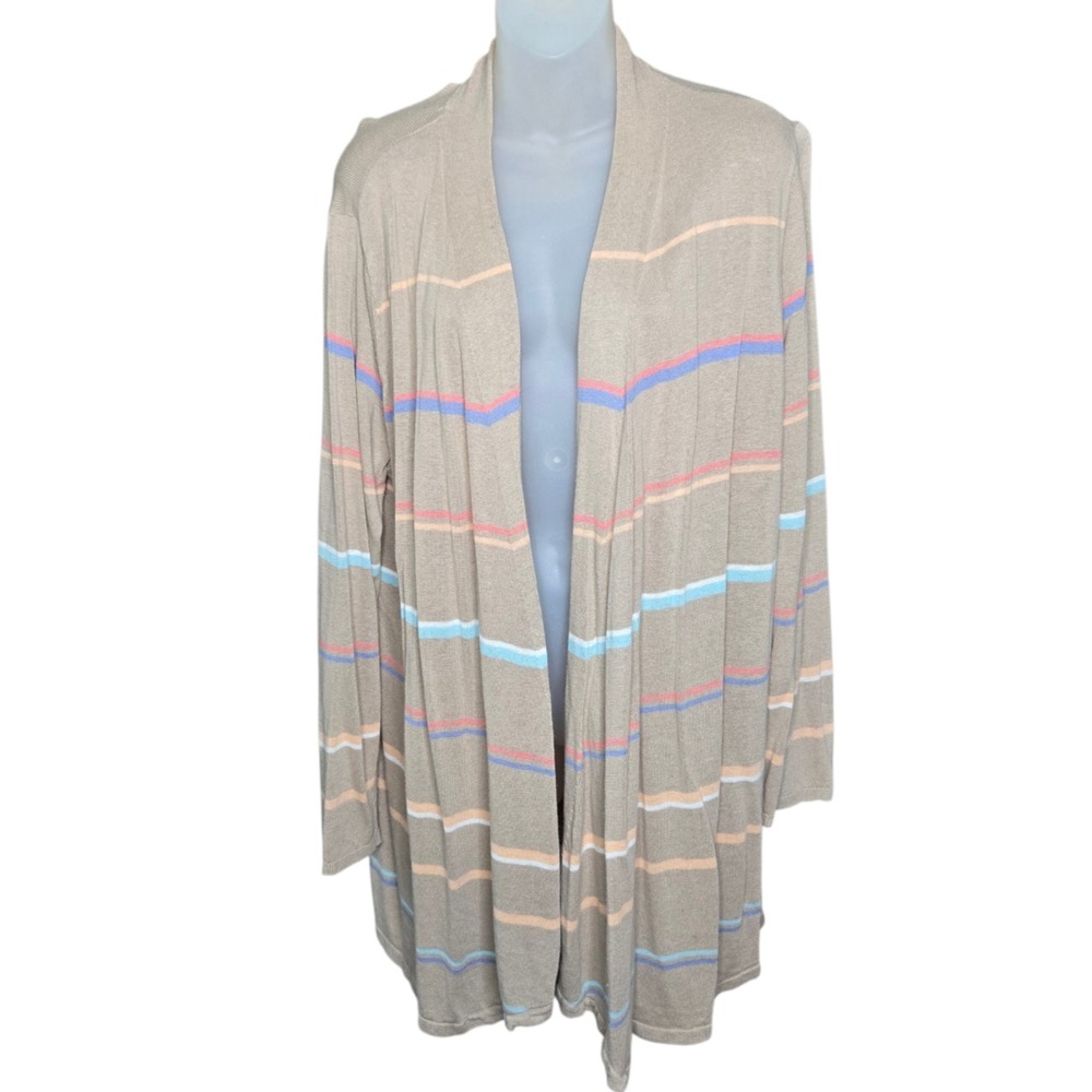 J‎ Jill Womens Coastal Open Front Cardigan Size Large Linen Blend Striped Travel